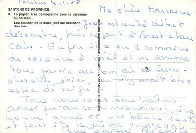 Santons della Provenza — Il contadino con la damigiana e la contadina Jean — DA FIDIPPI — Verso