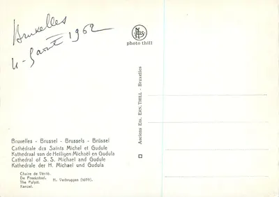 Bruxelles - Cattedrale dei Santi Michel e Gudule — Sedia della Verità — editore THILL — Verso