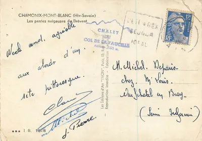 Chamonix-Mont-Blanc — Śnieżne zbocza Brévent — Wydawnictwo Sztuki 'YVON', Paryż — Rewers