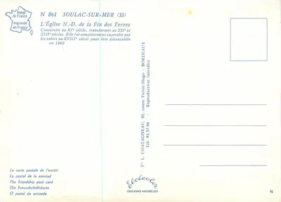 Igreja de Nossa Senhora da Fim dos Terras — Soulac-sur-Mer (33) — Editor Elcée, n° 861 — Verso