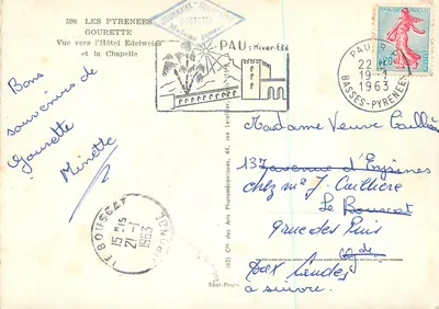 Widok na Hotel Edelweiss i kaplicę — Gourette — Journaux-Souvenirs — Rewers