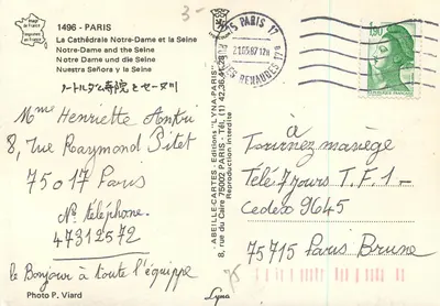 Notre-Dame de Paris — a catedral e a Sena — Edições 'L'YNA-PARIS' — Verso