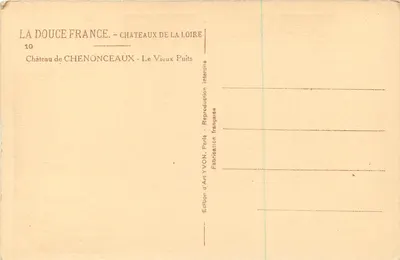 Castelo de Chenonceaux — O Velho Poço — Edição de Arte YVON, Paris — Verso