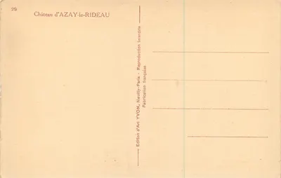 Castelo d'Azay-le-Rideau — vista geral — Edição de Arte YVON, n°29 — Verso