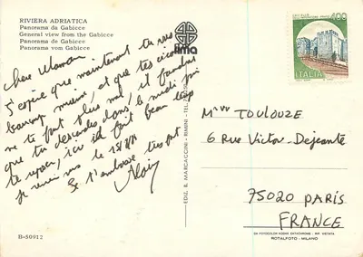 Riviera Adriática — Panorama de Gabicce — Editor Ediz. B. Maraccini, n° B-50912 — Verso