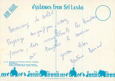 Orquídeas e procissão de elefante — Sri Lanka — Lake House Printers & Publishers Ltd — Verso