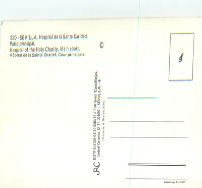 Seville - Szpital Santa Caridad, Główny Dziedziniec — Wydawnictwo J. Rodríguez Castillejo, nr 230 — Rewers
