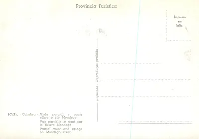 Vista parcial e ponte sobre o rio Mondego — Coimbra — Provincia Turística, série 6C/Pr. — Verso