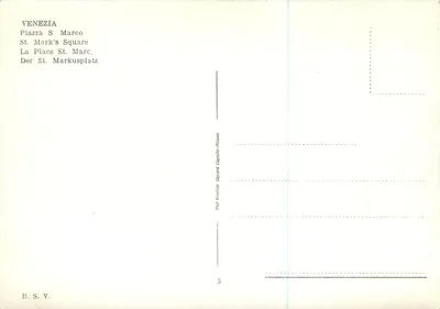 Wenecja — Plac Świętego Marka — widok z gołębiami i dzwonnicą — wydawca Tha. Grafico Cazzaro Capello-Milano, nr 3 — Rewers