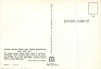 Ferry de Staten Island e Manhattan Inferior — Nova Iorque — DEXTER PRESS, C-45 — Verso