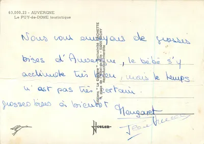 Auvergne — vue panoramique avec châteaux, lacs et paysages — Éditions "La Cigogne" — Verso