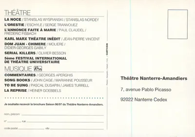 Nanterre-Amandiers — Série 96/97 — Télérama — Verso