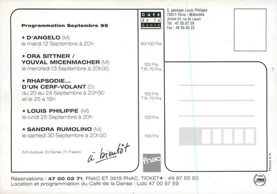 Kawiarnia Dansa — Program na wrzesień 95 — Wydawca Phil — Rewers