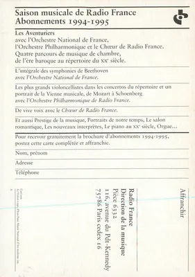 Sezon muzyczny Radio France — Abonnements 1994-1995 — Radio France — Rewers