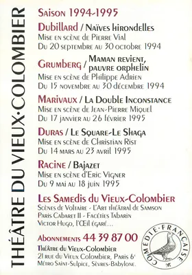 Temporada 1994-1995 — Teatro do Vieux-Colombier — Comédie Française