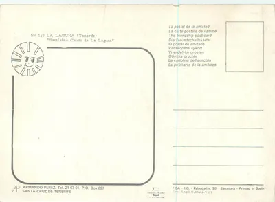Santísimo Cristo de La Laguna — Tenerife — uitgever Armando Pérez, n° 157 — Achterkant