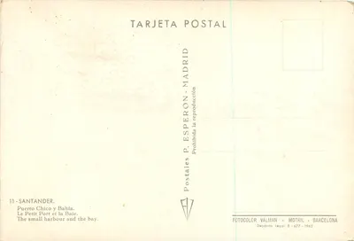 Nowoczesna pocztówka Santander Mały Port i Zatoka — Rewers