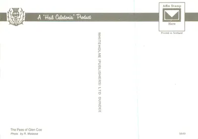 Glen Coe — No coração de Glen Coe — Whiteholme (Publishers) Ltd Dundee n° 5649 — Verso