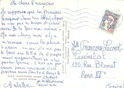Saint-Girons — vista geral aérea — Sociedade das Cartas Postais APA-POUX — Verso