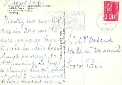 Dax — Boulevard Thermal — Éditions d'art Yvon — Verso