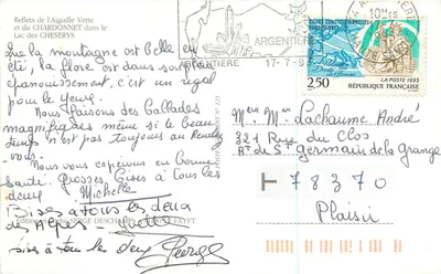In het land van de Mont-Blanc — alpin landschap met meer en sneeuwbedekte bergen — Serge Deschamps, n°121 — Achterkant