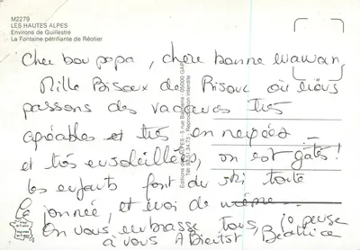 Bilhete postal moderno Environs de Guillestre Les Hautes Alpes La Fontaine Petrifiante de Reotier — Verso