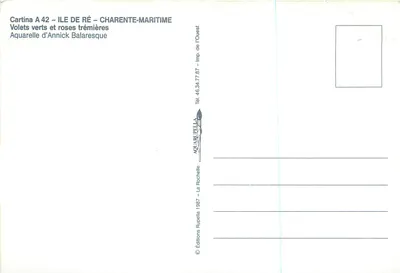 Zielone i różowe trémériery — akwarela Annick Balaresque — Cartina A 42 — Wyspa Ré — Charente-Maritime — Rewers