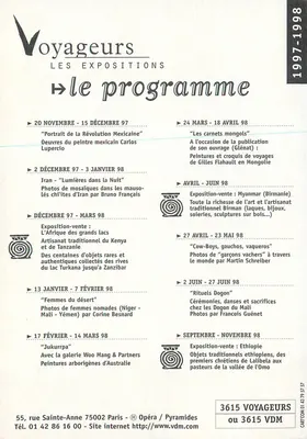 Voyageurs — Exposições 1997-1998 — Editora Voyageurs — Verso