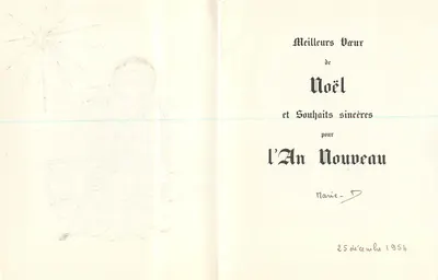 Natividade — cena de Natal — carta de vœux 1954 — Verso