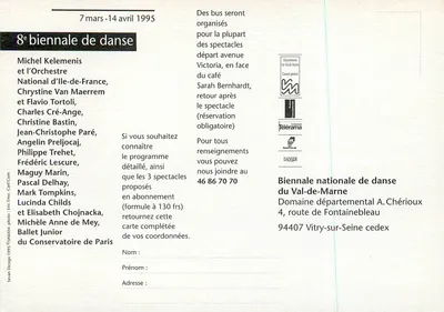 8a Bienal de Danza — en Val-de-Marne — 7 de marzo-14 de abril de 1995 — Reverso