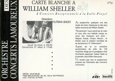 Orquestra dos Concertos Lamoureux — William Sheller — Carta Branca a William Sheller — Verso