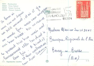 Pałac Federalny w Bernie — Ogród z fontanną i statuą — Wydawnictwo C. SARTORI, nr 7906 — Rewers
