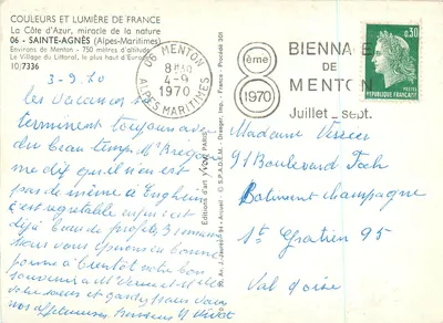 Sainte-Agnès — Otoczenie Menton — Wydawnictwo artystyczne Acueil — Rewers