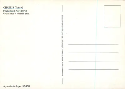 Chablis (Yonne) — La Chiesa di San Pietro (XII secolo) — Acquarello di Roger Hirsch — Verso