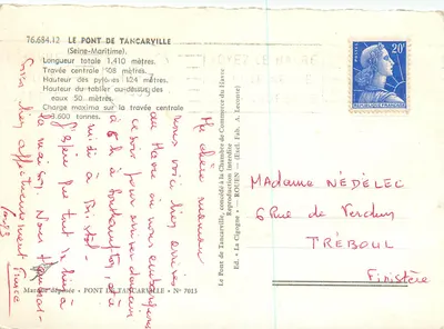 Ponte de Tancarville — Seine-Maritime — Ed. La Cigogne N° 7013 — Verso