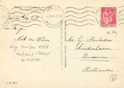 Kasteel van Rigny-Ussé — 17e eeuw — Editeurs d'Art 'YVON', n° 369 — Achterkant