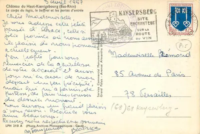 Castelo do Haut-Kœnigsbourg (Bas-Rhin) — corpo da residência, sino e portas de entrada — Serviço Comercial Palácio Alexandre III — Verso