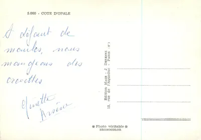 Na Manche — suas moules — Edição J. Derenne — Verso
