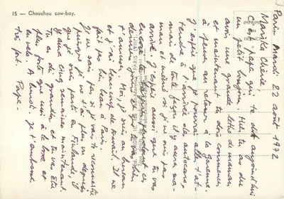 Chouchou cow-boy — série 15 — Edição Jean-Mermoz, Paris — Verso