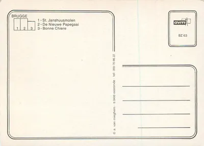 Brugge — Młyny wiatrowe — wydawca a.v.m. BZ 63 — Rewers