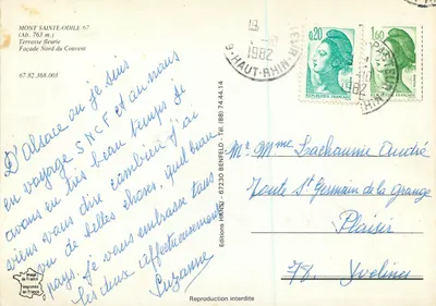 Mont Sainte-Odile — Taras z kwiatami, fasada północna klasztoru — Wydawnictwo HANSI — Rewers