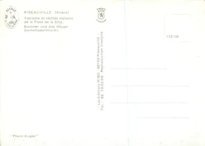 Ribeauvillé (Alsace) — Fonte e antigas casas da Place de la Sinn — Edições Fido, n° 125/68 — Verso