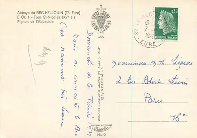 Abadia de Bec-Hellouin — Torre São Nicolau (século XV) — Impressor Combier — Verso