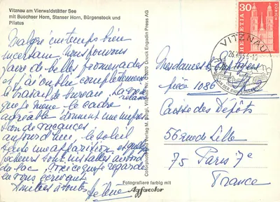 Vitznau nad jeziorem Vierwaldstätter See — z Buochser Horn, Stanser Horn i Pilatus — wydawca Burgi & Verlag M. Burgi, nr 3070 — Rewers