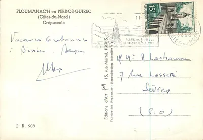 Ploumanac'h em Perros-Guirec (Côtes-du-Nord) — Crepúsculo — Edições d'Art Française, I.B. 908 — Verso