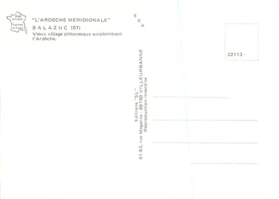 Balazuc (07) — Velho vilarejo pitoresco dominando a Ardèche — Edições 'SL' — Verso