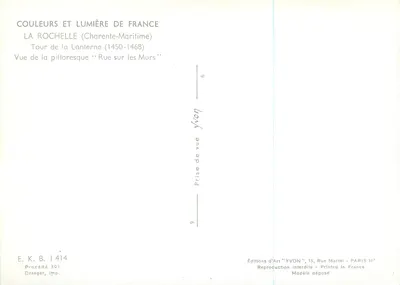 La Rochelle — Wieża Lanterna (1450-1468) — Wydawnictwo Sztuki 'YVON' — Rewers