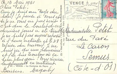 Fontaine du Peyra — Vence — wydawca Real-Photo — Rewers
