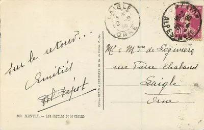 Menton — Ogrody i Kasyno — Wydawnictwo HENIN, n°100 — Rewers