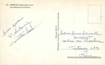 Menton (Alpes-Maritimes) — Jardins e o Casino — Éditions MALO n°604 — Verso
